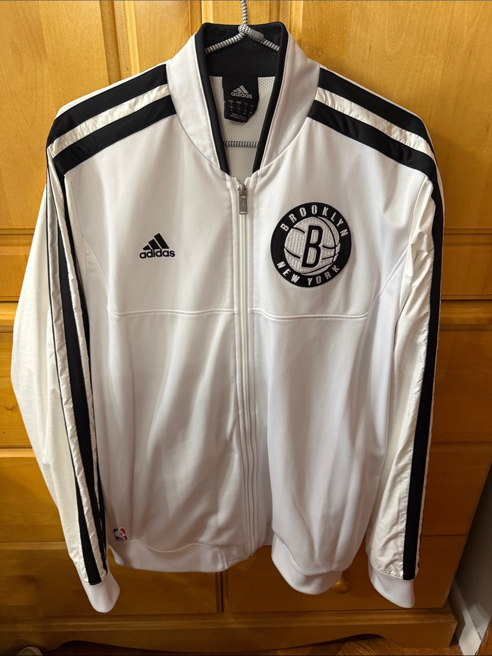adidas White and Black Brooklyn Nets Track Jacket